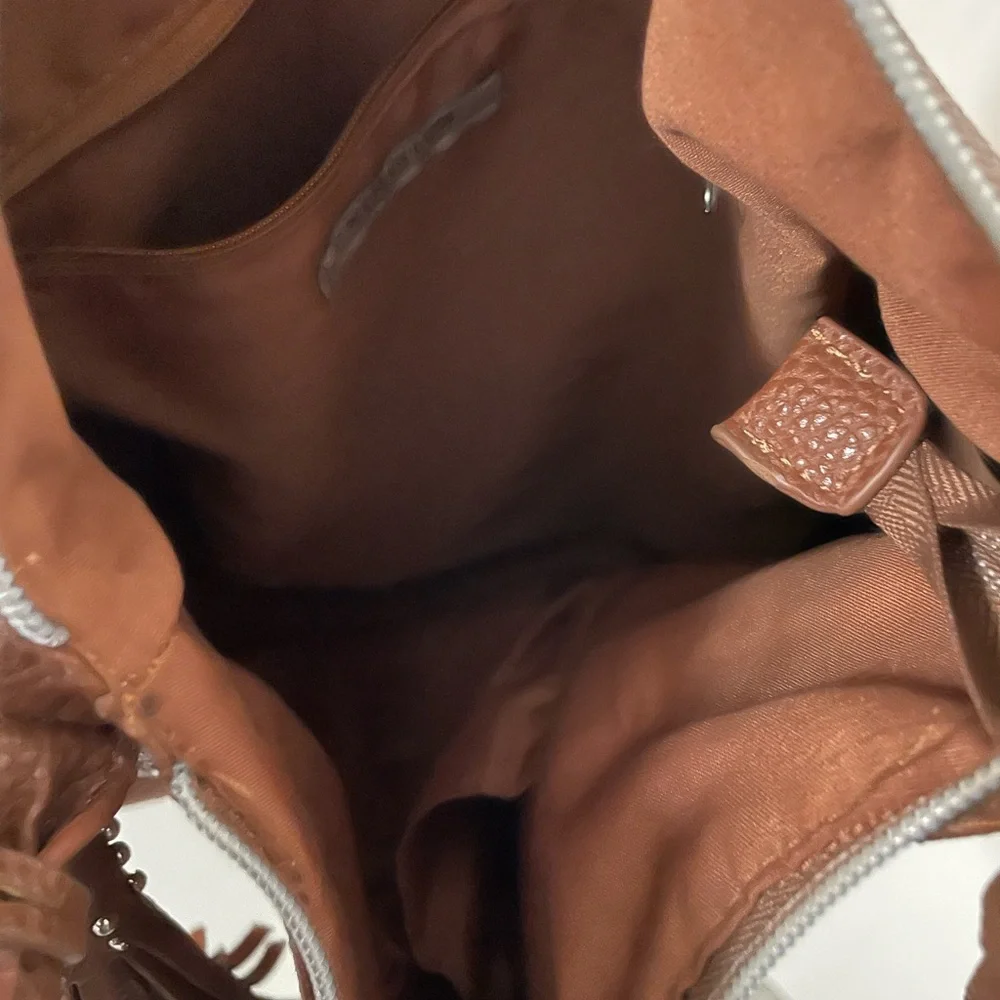 Kenneth Cole Reaction Pebbled Camel Faux Leather Grommet Accent Tote Handbag